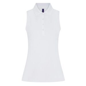 Henbury Womens/Ladies CoolPlus Sleeveless Polo Shirt / White